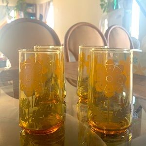 Mid century amber water glasses